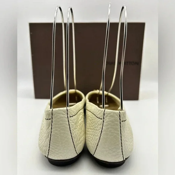 Louis Vuitton LV Logo Ballet Flats Shoes Womens Size 37.5 Beige White - Picture 11 of 16